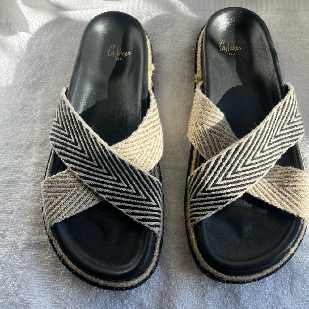 Castaner 1927 Black and Cream Chevron Sandals